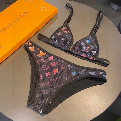 Black/Multicolor 2 Piece LV Swimsuit