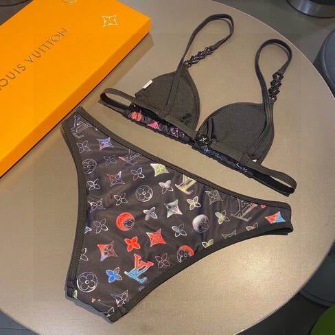Black/Multicolor 2 Piece LV Swimsuit
