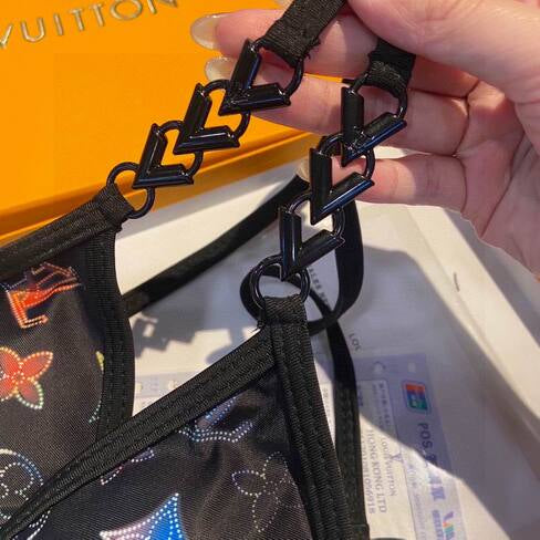 Black/Multicolor 2 Piece LV Swimsuit
